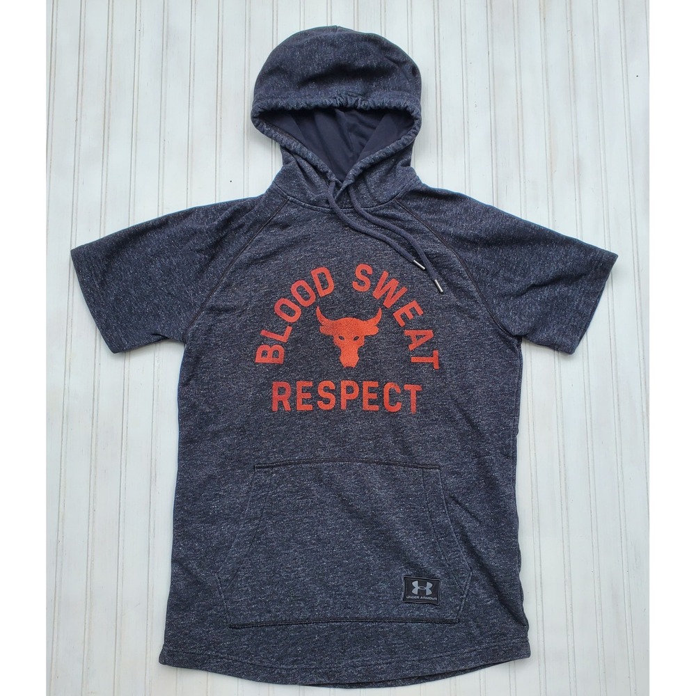 Under Armour Project‎ Rock Mens Gray Short Sleeve Hoodie Blood Sweat Respect MD
